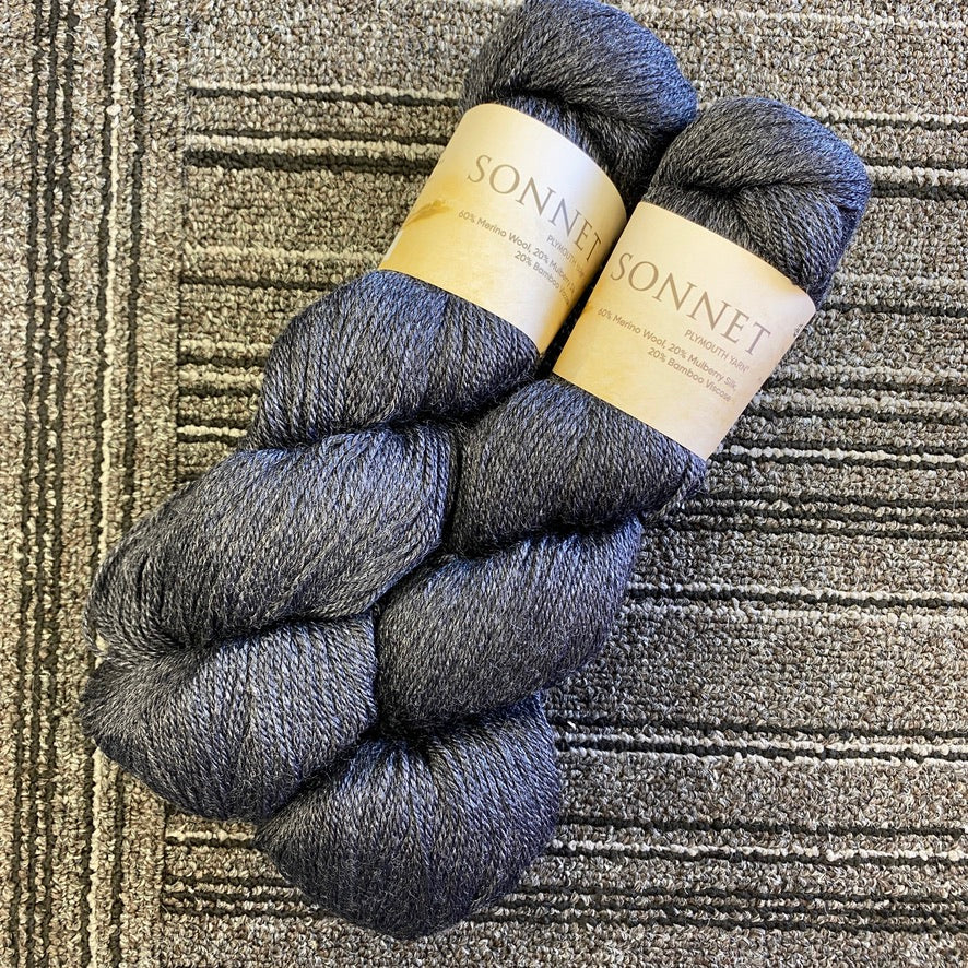 Plymouth Yarn - Sonnet - Black 83 - 60%Merino Wool/20% Mulberry Silk/20%Bamboo Viscose - sport