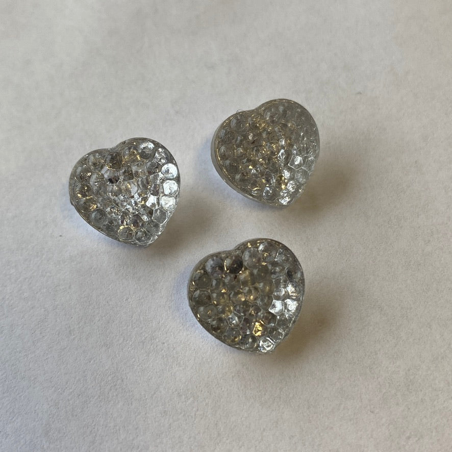 Togl Buttons -Clear Vintage Mirror Heart Glass Shank -14MM