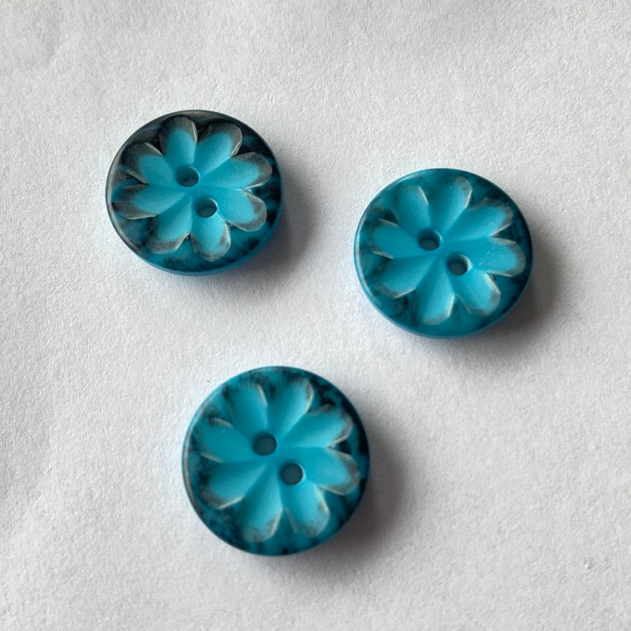 Togl Buttons - Turquoise Groovy Flower - 15MM