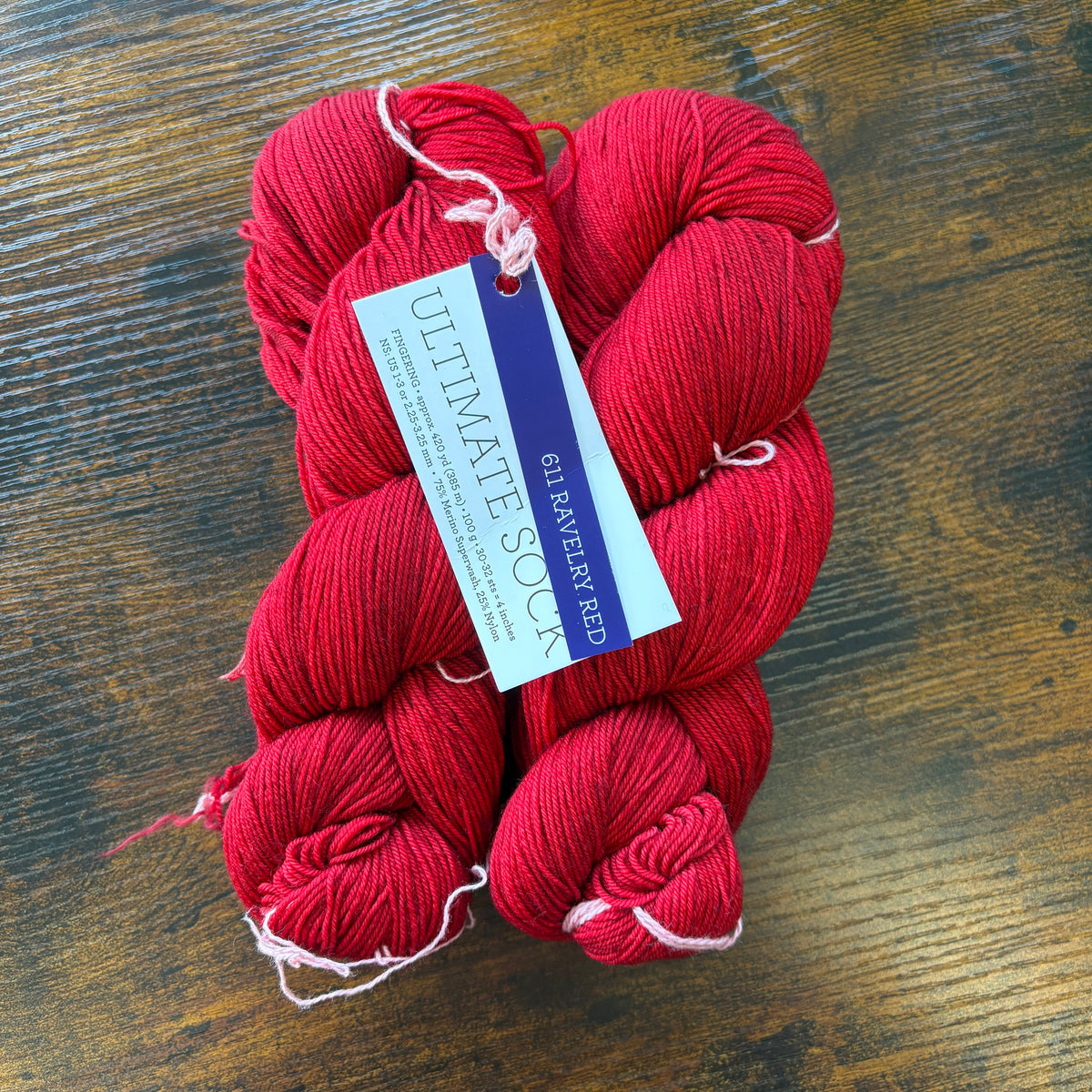 Malabrigo - Ultimate Sock - Ravelry Red 611 - 75% Merino Superwash/25% Nylon - Fingering
