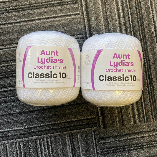 Aunt Lydia's Crochet Thread Classic 10 - 100% mercerized Cotton -White - 0001