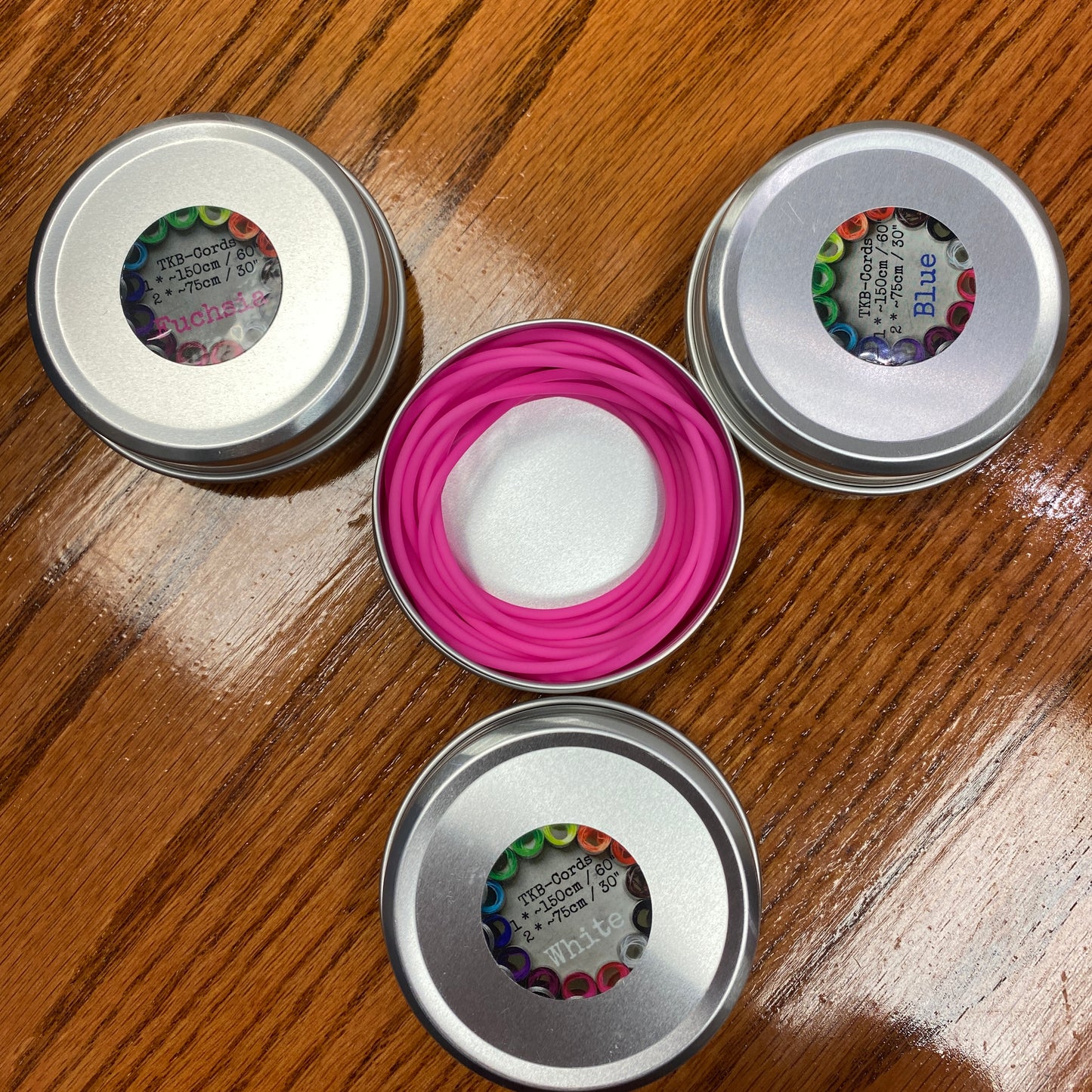 The Knitting Barber Cords -1 60" & 2 30" - Blue, White or Fuchsia