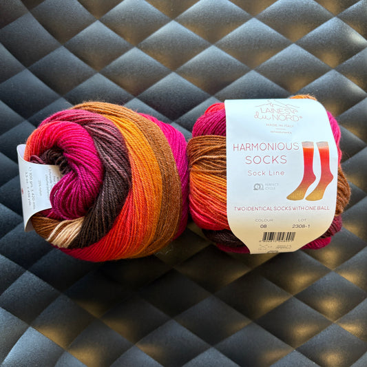 Laines duNord - Harmonious Sock - 75%wool/25% nylon - brown, gold, maroon - 08