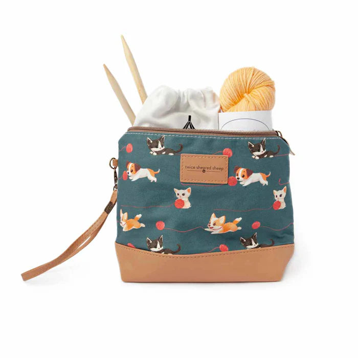 Twice Sheared Sheep - Cats & Dogs - Small Zippered Sock Project Bag