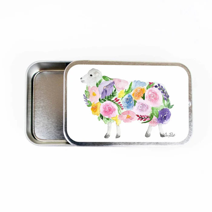 Twice Sheared Sheep - Floral Sheep Stitch Marker Storage Tin - Large slide