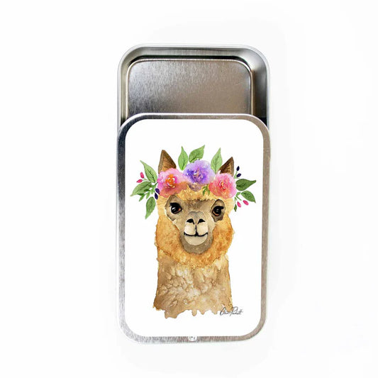 Twice Sheared Sheep - Flower Alpaca Stitch Marker Storage Tin - Large slide