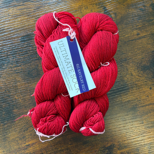 Malabrigo - Ultimate Sock - Ravelry Red 611 - 75% Merino Superwash/25% Nylon - Fingering
