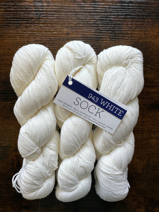 Malabrigo - Ultimate Sock - White 943  - 75% Superwash Merino/25% Nylon - Fingering