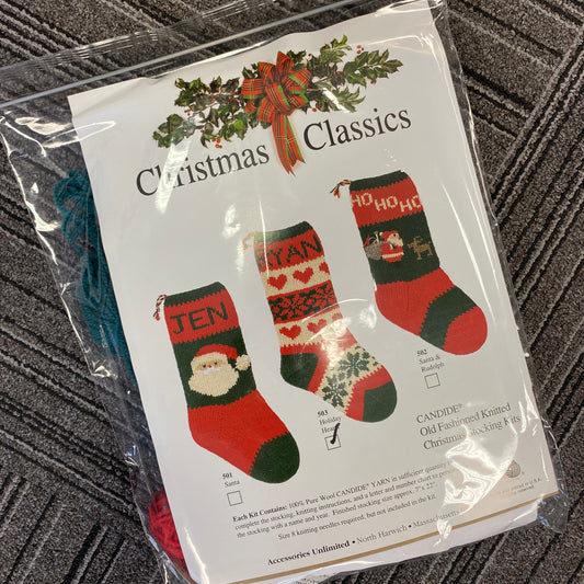 Christmas Classics - Old Fashioned Knitted Christmas Stocking Kits - Holiday Hearts Kit