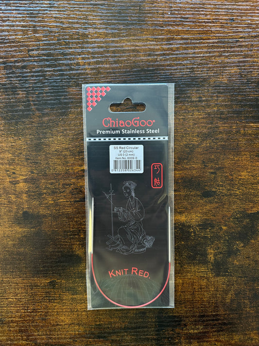 ChiaoGoo SS Red 9" Knit Red Circular Fixed Needles- US 0 (2mm)