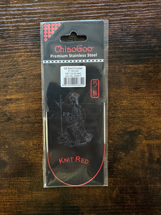 ChiaoGoo SS Red 9" Knit Red Circular Fixed Needles- US 1 (2.25mm)