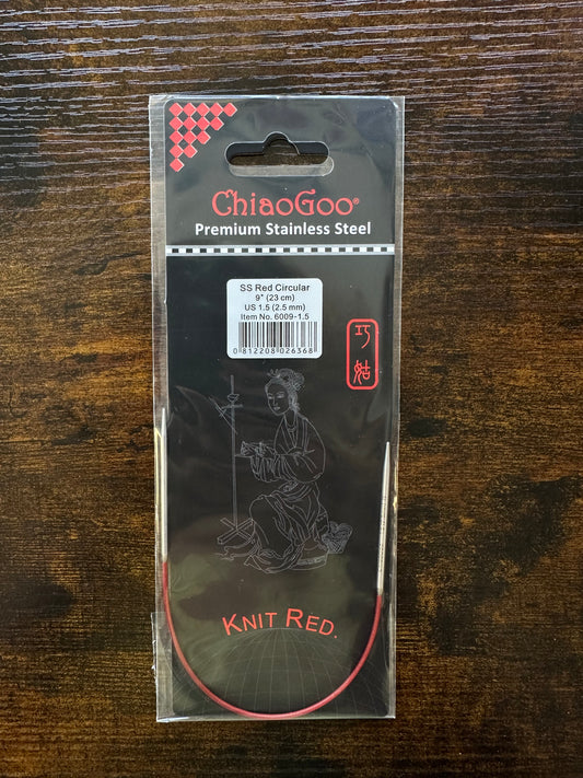 ChiaoGoo SS Red 9" Knit Red Circular Fixed Needles- US 1.5 (2.5mm)