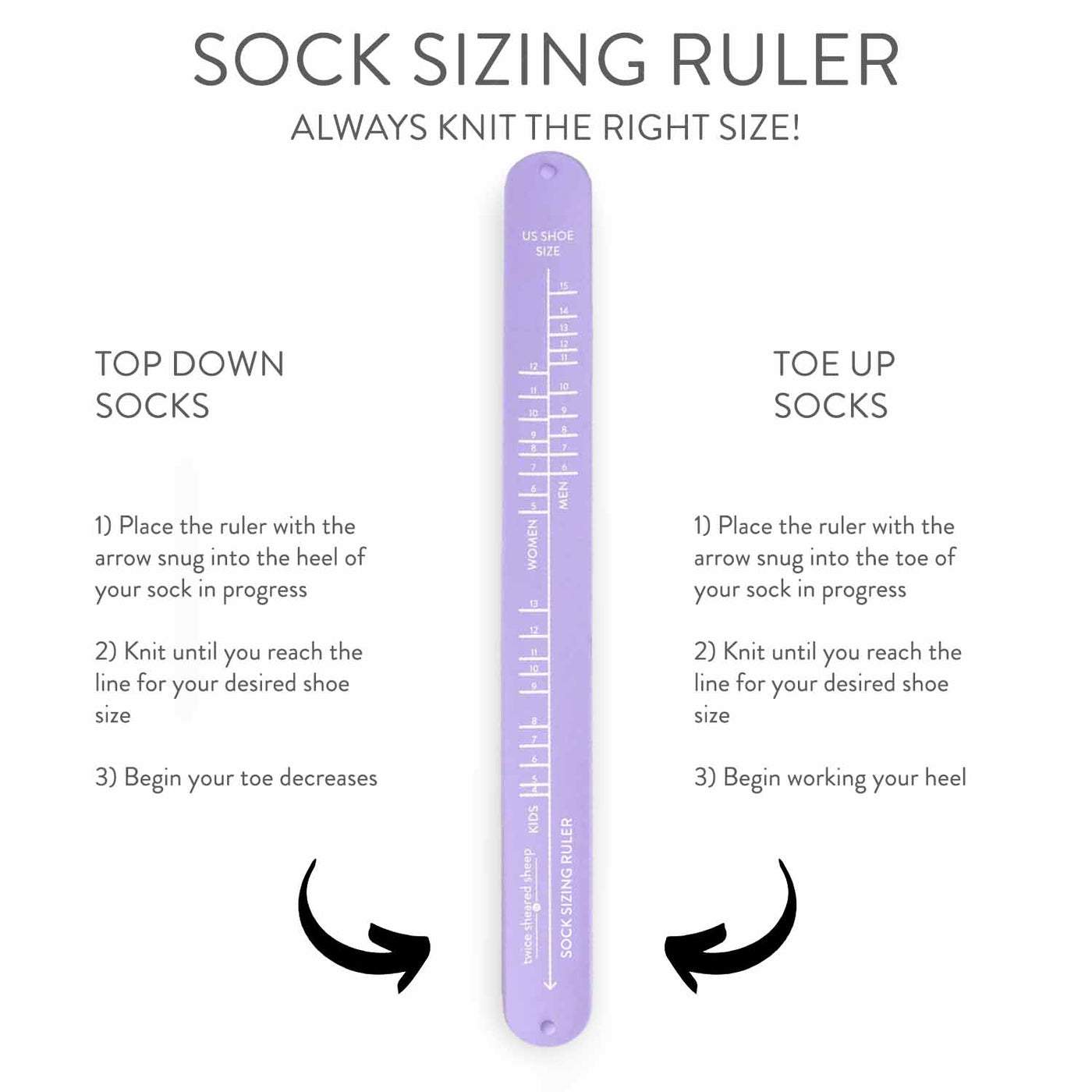 Twice Sheared Sheep - Sock Sizing Bracelet Ruler - Lavendar